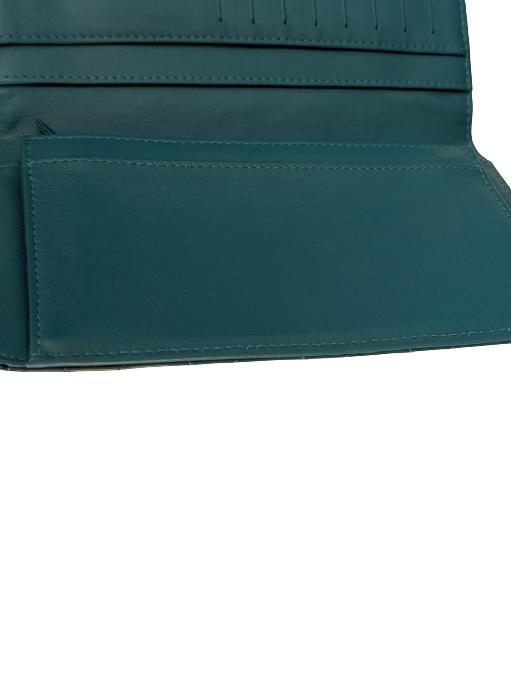 CHANEL Teal Quilted Patent Leather Clutch Silver CC Long Wallet Purse - Picture 10 of 15